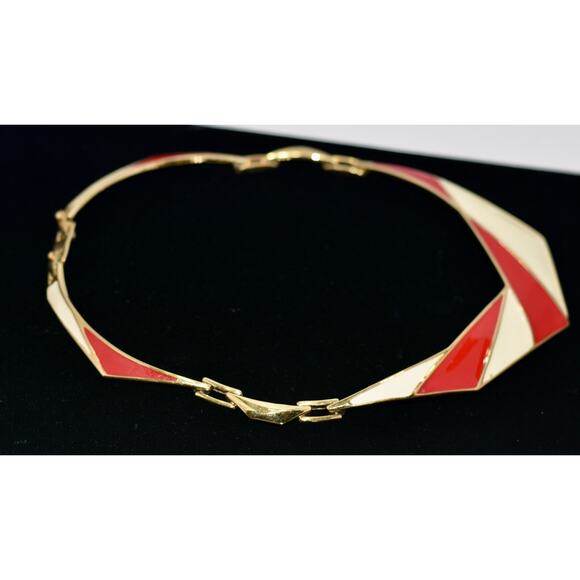 MONET Vintage Enamel Art Deco Choker Collar Statement Necklace - Picture 6 of 8